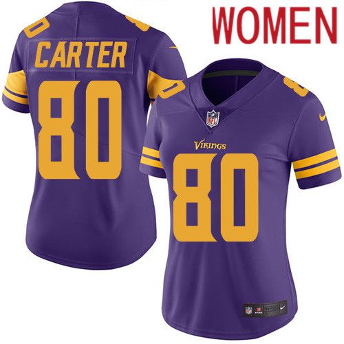 Cheap Women Minnesota Vikings 80 Cris Carter Nike Purple Vapor Limited Rush NFL Jersey